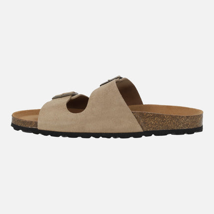 Bio sandals for men in taupe suede with two buckles