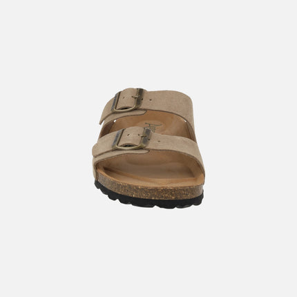 Bio sandals for men in taupe suede with two buckles