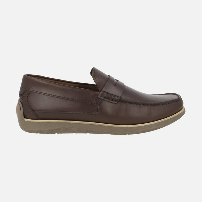 Sailor moccasins with mask for men in mocha leather