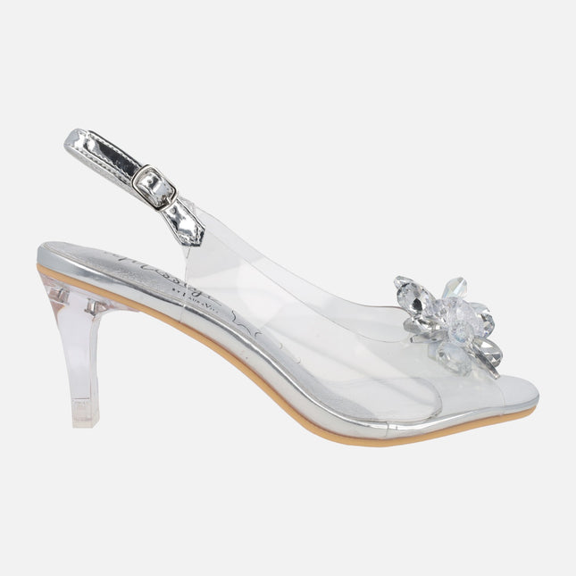 Zapatos de salón destalonados en vinilo con adorno de flor Mira 01 Blanc