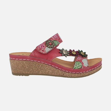 Combined red leather sandals Facscineo 05 Grenat