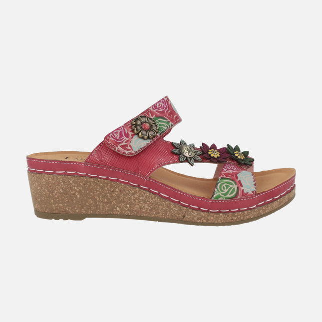 Sandalias de piel en combinado rojo Facscineo 05 Grenat