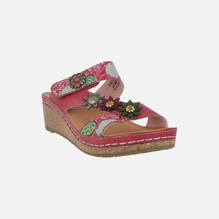 Combined red leather sandals Facscineo 05 Grenat