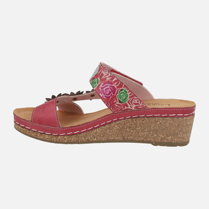 Combined red leather sandals Facscineo 05 Grenat