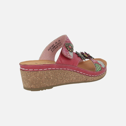 Combined red leather sandals Facscineo 05 Grenat