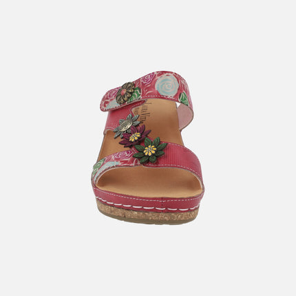 Combined red leather sandals Facscineo 05 Grenat