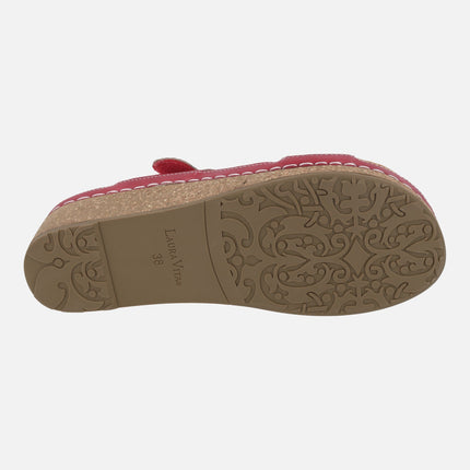 Combined red leather sandals Facscineo 05 Grenat