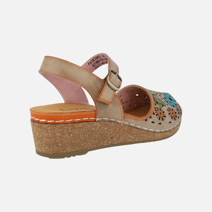 Facscineo 55 beige flower-printed leather clogs