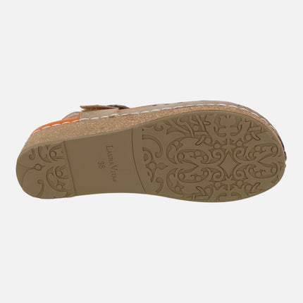 Facscineo 55 beige flower-printed leather clogs