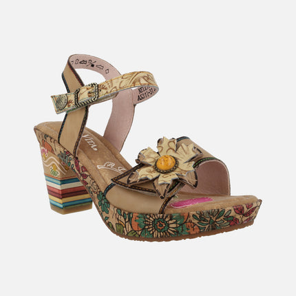 Sandalias con tacones a rayas y plataforma de corcho Nellao 31 beige