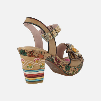 Sandalias con tacones a rayas y plataforma de corcho Nellao 31 beige