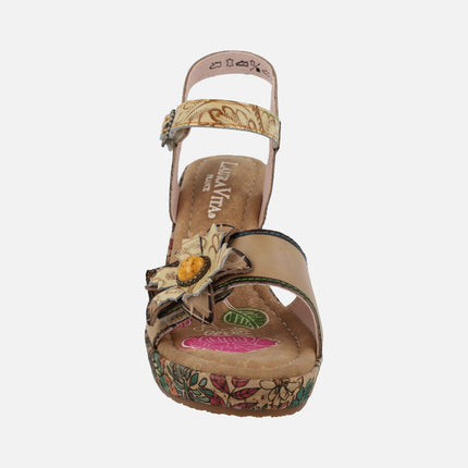 Sandalias con tacones a rayas y plataforma de corcho Nellao 31 beige