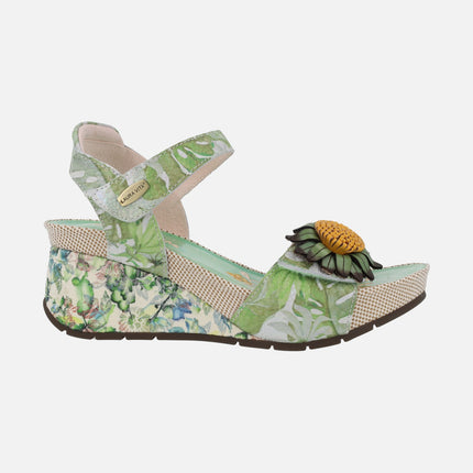 Sandalias en verde con cuña estampada de flores Barry 36 Menthe