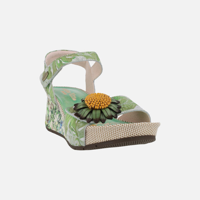 Sandalias en verde con cuña estampada de flores Barry 36 Menthe