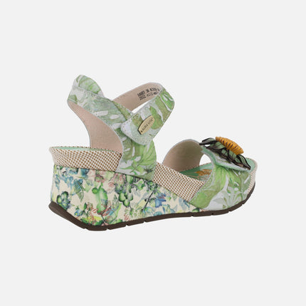 Sandalias en verde con cuña estampada de flores Barry 36 Menthe