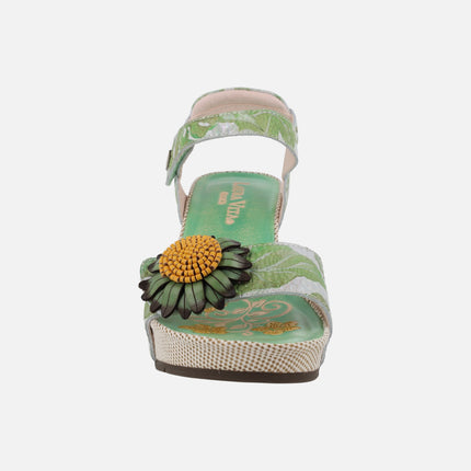 Sandalias en verde con cuña estampada de flores Barry 36 Menthe
