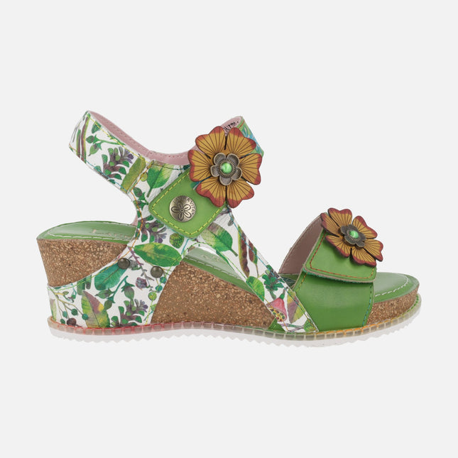 Sandalias de cuña en combinado verde Bonito 38 Vert