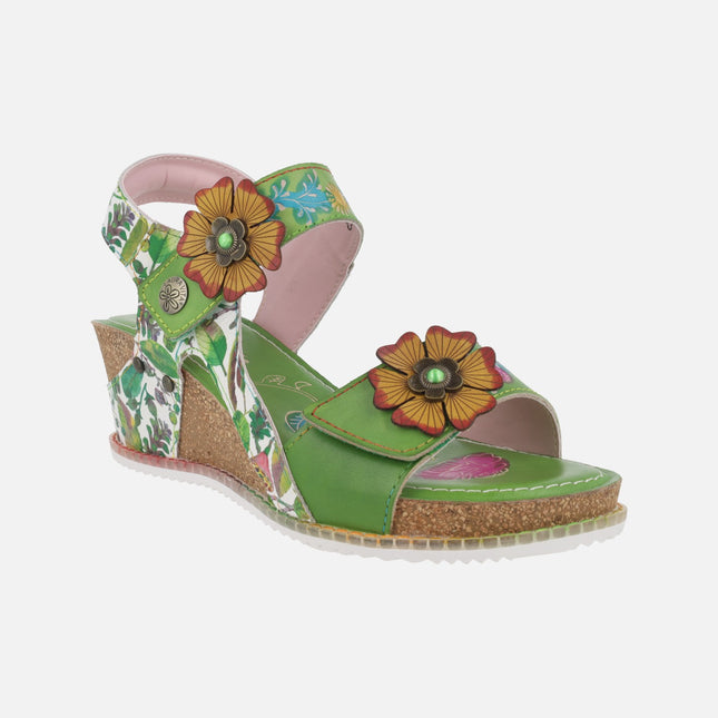 Sandalias de cuña en combinado verde Bonito 38 Vert