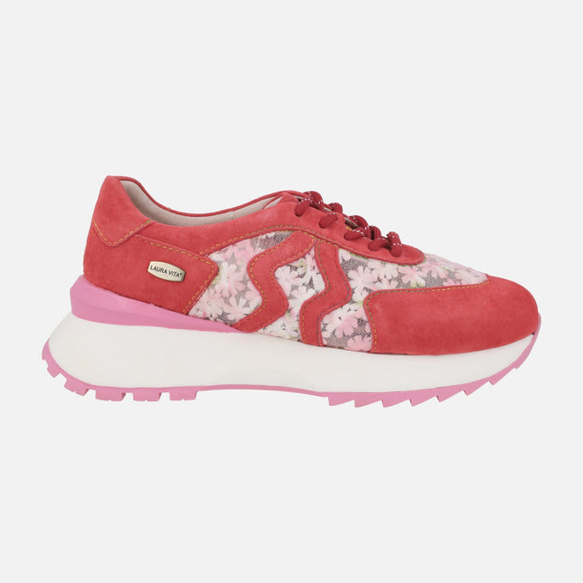 Suede and embroidered fabric sneakers Tellao 18 Rouge red combination