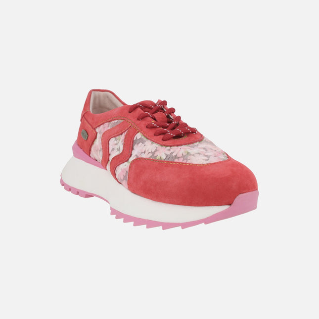 Suede and embroidered fabric sneakers Tellao 18 Rouge red combination