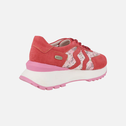 Deportivas de serraje y tejido bordado en combinado rojo Tellao 18 Rouge