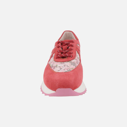 Deportivas de serraje y tejido bordado en combinado rojo Tellao 18 Rouge