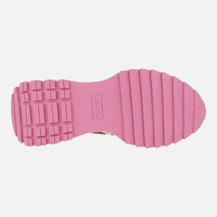 Deportivas de serraje y tejido bordado en combinado rojo Tellao 18 Rouge