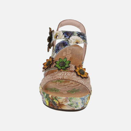 Combined sandals with flower wedge Facdiao 11 beige