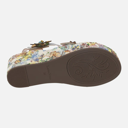 Combined sandals with flower wedge Facdiao 11 beige