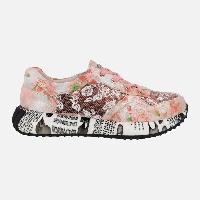 Deportivas rosas Laura Vita con estampado de flores Burton 05 framboise