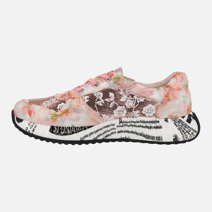 Deportivas rosas Laura Vita con estampado de flores Burton 05 framboise