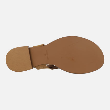 Sandalias de serraje camel con dos pulseras al tobillo