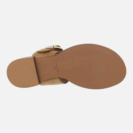 Camel suede flat sandals with toe piece Luli 26