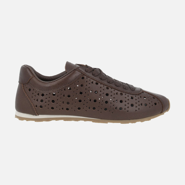 Logan Brown leather sneakers with openwork