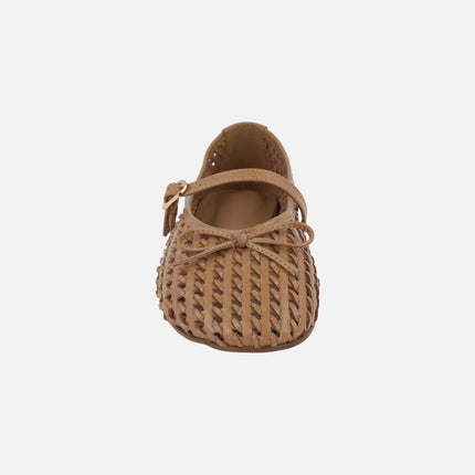 Braided camel leather ballerinas with bracelet and bow Candem