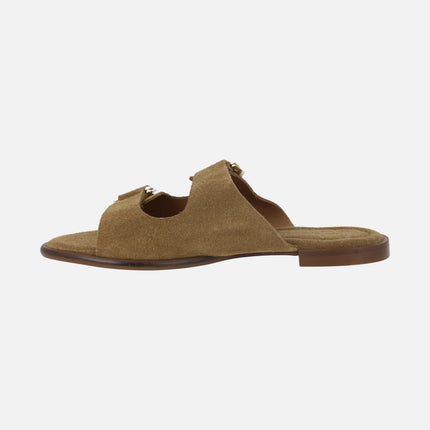 Sandalias planas en serraje taupe con hebillas Moji 26