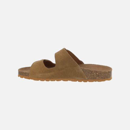 Sandalias bio en serraje camel con flecos
