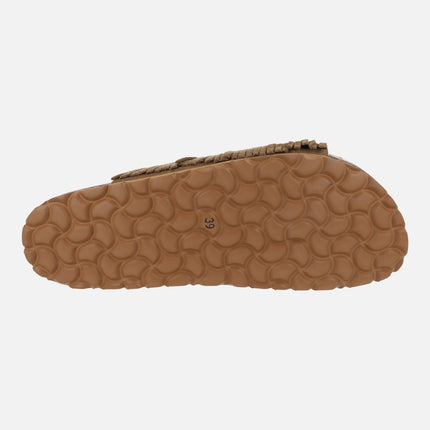 Sandalias bio en serraje camel con flecos
