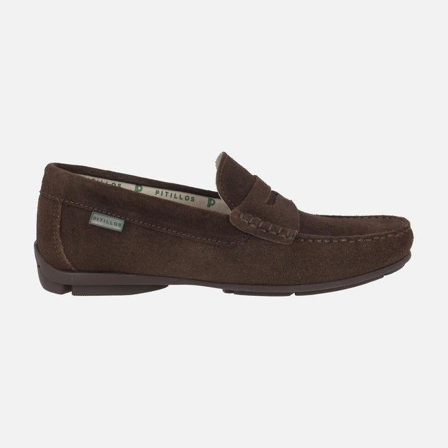 Men's comfort moccasins in suede with mask decoration