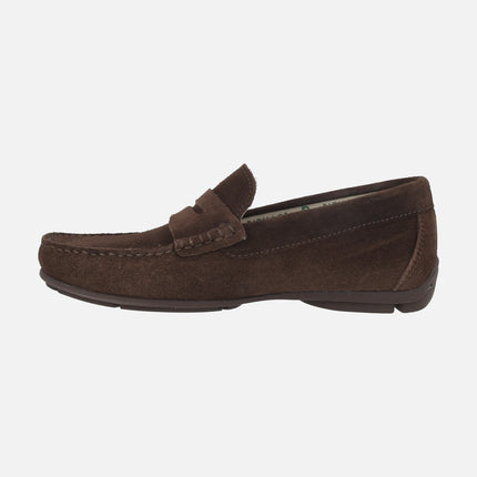 Men's comfort moccasins in suede with mask decoration