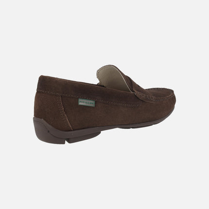 Men's comfort moccasins in suede with mask decoration