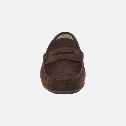 Men's comfort moccasins in suede with mask decoration