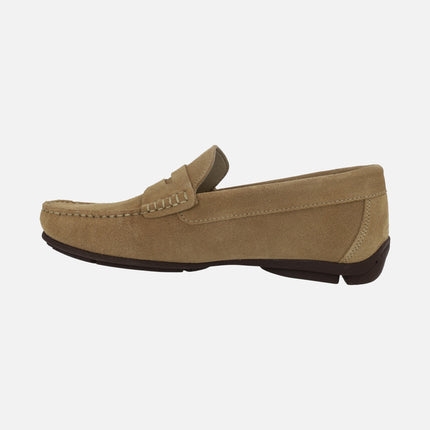 Men's comfort moccasins in suede with mask decoration