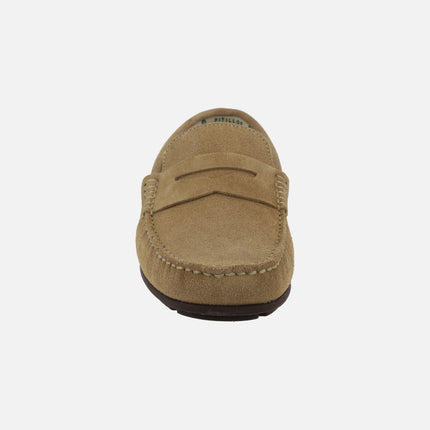 Men's comfort moccasins in suede with mask decoration