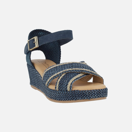 Sandalias de rafia con cuña media y pulsera al tobillo