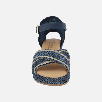 Sandalias de rafia con cuña media y pulsera al tobillo