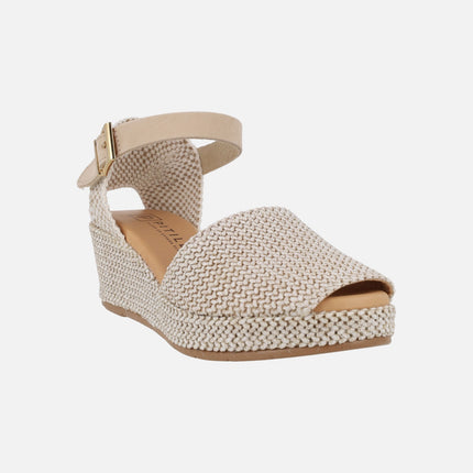 Zapatillas abiertas de puntera en tejido rafia con pulsera al tobillo