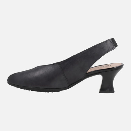 Zapatos corte salón destalonados con tacón bajo