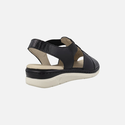 Sandalias confort en piel negra con detalles de strass