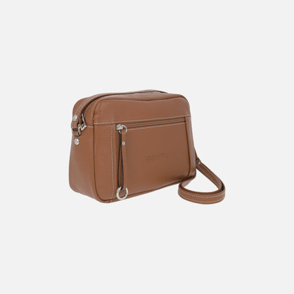 Leather shoulder bags with front and back pocket